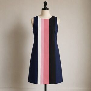 Ann Taylor Factory Womens Navy Pink Colorblock Stripe Shift Dress Size 8 Modern